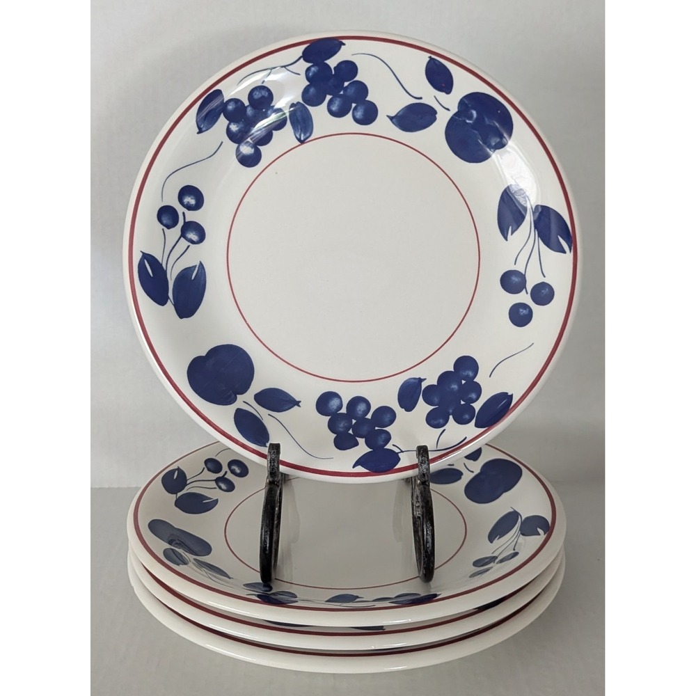 Vintage Italian Furio Blue Fruit Medley 10" Dinner Plates Set of Four